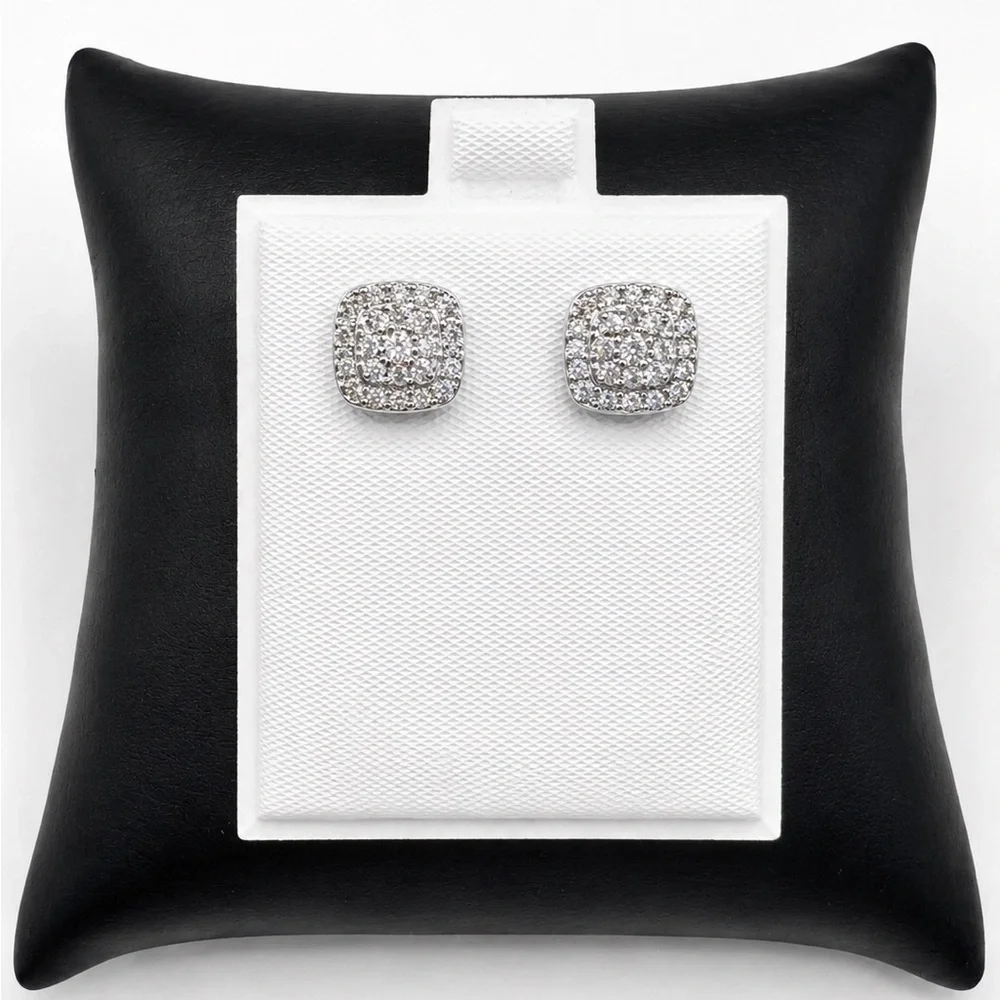 925 Sterling Silver 0.90CT MOISSANITE Square Stud Push Back Earrings